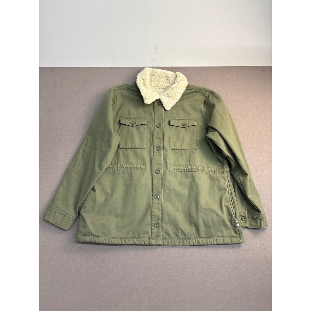 Hang Ten Mens Utility Jacket Olive Green Sherpa Collar Canvas Field Coat Medium